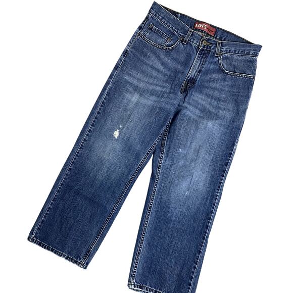 Levis 569 Vintage Loose Straight Jeans Boys 12H 32X27 Blue Straight Distressed - Picture 1 of 14